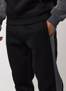 Men's Black Fleece Sweatpants With Gray Side Stripe Elastic Waist Casual Joggers Autumn Wear - Product Image 2