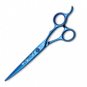Ciseaux de coiffure professionnels bleus en acier inoxydable, lame tranchante, pour droitiers, manche long, motif floral décoratif - Product Image 3