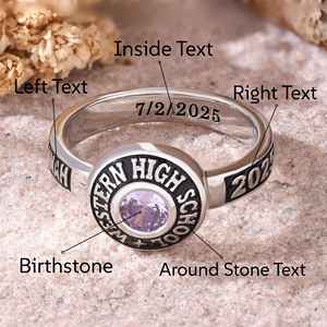 Anillo de Graduación Universitario Personalizado BOJ School Ring 075, Anillo de Colegio Secundario para Ella, con Piedra de Nacimiento, Plata 925, ¡Oferta! - Product Image 4