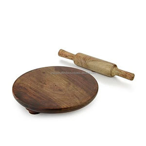 Ensemble de chakla belan en bois de mangue bicolore |   Planche à rouler le roti artisanale |   Outil de cuisine élégant et écologique - Product Image 4