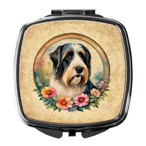 Bearded Collie <b>Flowers</b> Compact Travel Makeup Mirror Folding Handheld Design <b>Gift</b> for Women and <b>Girls</b> - Product Image 1