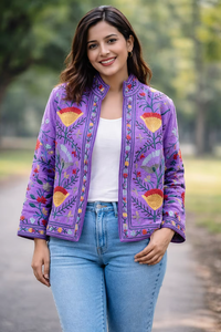 Handmade Knitted Suzani Kantha Boho Embroidered <b>Quilted</b> Breathable Cotton Bomber <b>Jacket</b> Women Ethnic Layered Vintage Nylon - Product Image 2