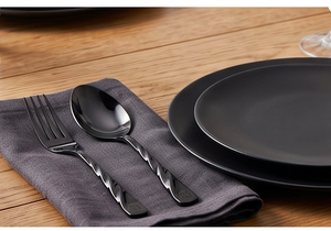 Ensemble de couverts de luxe torsadés finition miroir noir, en acier inoxydable moderne, ustensiles de table élégants pour la maison et les réceptions - Product Image 4