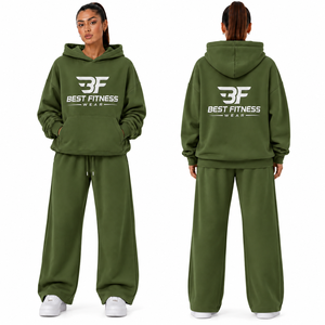 Ensemble de survêtement 2 pièces surdimensionné pour femme, 100 % coton premium, grande taille, streetwear de luxe, tenue d'hiver - Product Image 1
