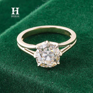 แหวนหมั้นเพชรทรงกลมเจียระไนแบบโบราณ ทองคำ 14K สีเหลือง ประดับเพชรแล็บโกรว์ ทรงกลมเจียระไนแบบเหลี่ยม แหวนแบบขาแหวนแยก - Product Image 2