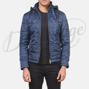Veste d'hiver matelassée bleu marine pour homme, coupe ajustée, à capuche, chaude, rembourrée, décontractée, style matelassé à bulles. - Product Image 5