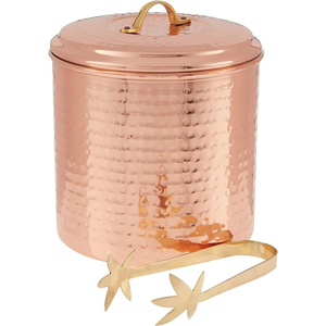 Export Quality Double Wall Stainless Steel Gold Hammered Ice Bucket With Lid & Matching Tongs Premium Barware Accessory For Home - Product Image 3