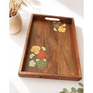 Bandeja Decorativa de Madera con Diseño Rústico y Asa Superior, Rectangular con Patrón Floral para Decoración del Hogar - Product Image 1
