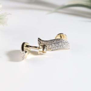 Pendientes de oro con diseño de onda y diamantes, tres cintas curvas clásicas paralelas, pavé de cristal, diseño geométrico tipo climber, para bodas y fiestas - Product Image 3