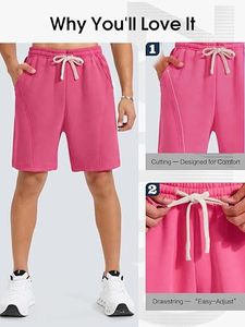 Pantalones Cortos Bermuda Rosa para Hombre con Cordón Ajustable y Bolsillos Laterales, Shorts Deportivos Casuales de Cintura Media, Material de Algodón Tejido - Product Image 5