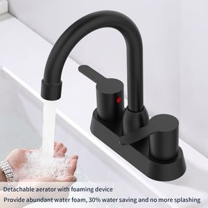 Rubinetti per Bagno RV Nero Opaco con 2 Maniglie, Finitura Nichel Spazzolato, Montaggio a 3 Fori, Scarico a Scomparsa Singolo (Tubo Non Incluso) - Product Image 4