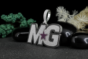 <b>Custom</b> MG Letter Pendant 925 Sterling Silver Iced Diamond Look <b>Name</b> Logo Hip Hop Luxury Engagement Wedding Moissanite Pendant - Product Image 3