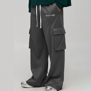 Pantalon cargo large pour homme, taille élastique avec cordon de serrage, plusieurs poches, style streetwear, respirant, polyester, mode automne - Product Image 1