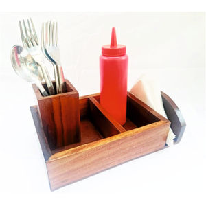 Organizador de Cubiertos de Madera con Múltiples Compartimentos, Porta Servilletas para Mesa de Comedor, Caja de Almacenamiento para Botellas de Salsa, Organizador de Escritorio de Madera - Product Image 2