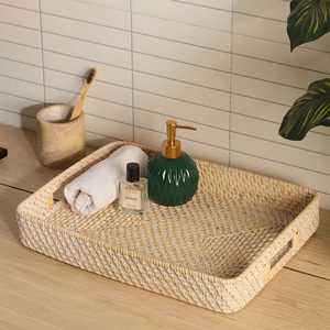 Modern Rattan Fruits <b>Tray</b> Rectangular Fruits Bread <b>Storage</b> <b>Tray</b> Perfumes Cosmetics Jewelry Rattan <b>Trays</b> For Bedroom Home Hotel - Product Image 3