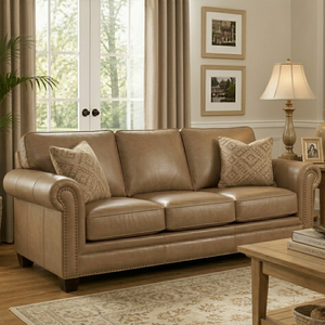 Sofá de 3 Plazas de Cuero Genuino Premium, Cómodo y de Estilo Clásico para Sala de Estar Moderna, Vestíbulo de Hotel y Uso en Villas de Lujo - Product Image 1