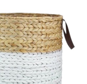 Natural White and Green Water Hyacinth Basket Storage Laundry <b>Hamper</b> with Leather Handles Eco Friendly Home Organizer <b>Box</b> - Product Image 2