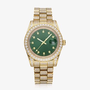 Reloj de Pulsera Analógico de Lujo en Oferta, Esfera Verde, Correa de Acero Inoxidable, Resistente al Agua, Movimiento de Cuarzo, 41 mm, Oro Amarillo - Product Image 1