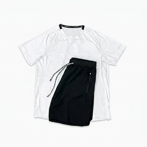 Conjunto Deportivo Informal de Secado Rápido para Hombre, Camiseta Verde Sólida, Pantalones Cortos Negros, Cuello Redondo, Manga Corta, Ropa Deportiva Transpirable para Verano - Product Image 3