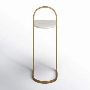 Mesa auxiliar para sofá en forma de C con superficie redonda elevada y base deslizante que ahorra espacio, ideal para salas de estar y bares. - Product Image 3