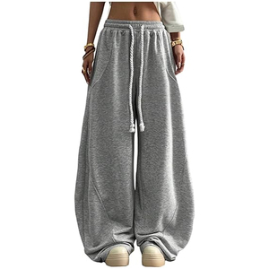 Men's Mid Wide Leg Baggy <b>Trousers</b> Soft Worsted Fabric Polyester/Cotton <b>Elastic</b> Sporty Breathable Eco-Friendly Lightweight - Product Image 1