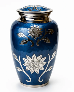 Urna Funeraria de Metal Grabada con Diseño de Mano en Oración, Color Azul, para Cenizas de Adultos, Estilo Americano/Europeo - Product Image 6