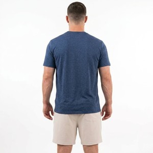 Men's Blue Crew Neck T Shirt And Khaki Shorts <b>Set</b> Casual Cotton Summer Outfit Breathable <b>Knitted</b> Solid Color Two Piece - Product Image 2