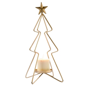 Elegant Gold Metal Wire Christmas <b>Tree</b> Candle Holder with Star <b>Topper</b> for Tabletop & Fireplace Mantel Holiday Decor - Product Image 1