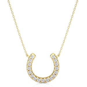 Pendentif fer à cheval en or jaune et diamant, taille brillant rond, style classique, bijoux pour femme - Product Image 2
