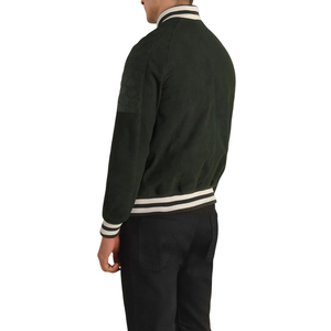 Blouson bomber en daim vert pour homme, fermeture éclair, col montant, style sportif, manteau d'automne - Product Image 2