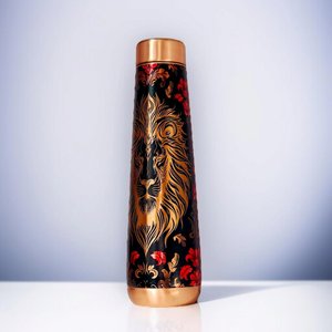 Bouteille d'eau en cuivre pur de haute qualité, couleur naturelle, faite à la main, multifonctionnelle, pour le camping, avec couvercle rabattable, compatible lave-vaisselle - Product Image 1