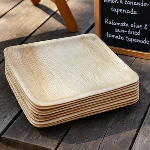 Assiettes de service jetables écologiques et biodégradables en feuilles de palmier naturelles durables, légères, carrées de 6 pouces, pour les fêtes - Product Image 1