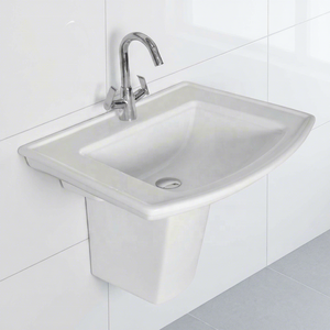 Lavabo ovale moderne en céramique sur pied pour hôtel - Product Image 3