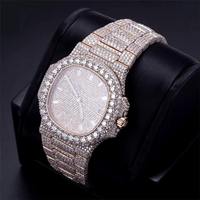 Unisex Achteckige Strass-Quarzuhr 43mm Analoges Zifferblatt Saphirglas Faltschließe Luxus-Stil
