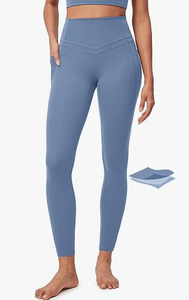 Leggings taille haute couleur unie respirants 220g pour femme, longueur intégrale, sans couture, extensibles, avec poches, pour le yoga et le fitness - Product Image 5