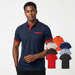 Camiseta de golf de algodón sólido al por mayor para hombre, manga corta, negra, con logo en contraste, ajuste slim, anti-bolitas - Product Image 6