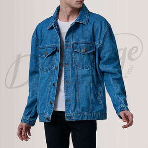 Veste en jean bleu moyen sur mesure pour homme, coupe ample et oversize, délavage vintage, en coton, style streetwear décontracté - Product Image 5