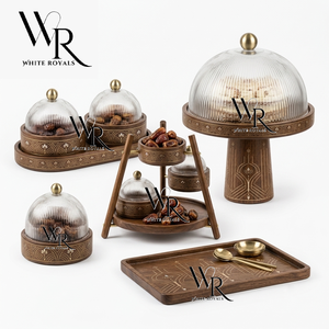 Ramadan Luxury Durable Eco-Friendly Insulated Casserole Set Tableware Collection Decorative Glass Cloche Covers Wooden Bases Eid - Product Image 6
