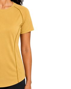 T-shirt de sport pour femme jaune moutarde personnalisé, séchage rapide, polyester, respirant, pour la course à pied, la gym, l'entraînement et le fitness - Product Image 3