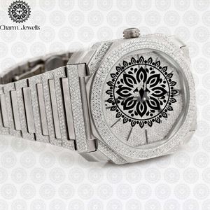 Charm Jewells Luxury Stainless Steel <b>Watch</b> 38mm Polygon Case Analog Quartz Movement <b>Diamond</b> Encrusted Folding Clasp Unisex - Product Image 4