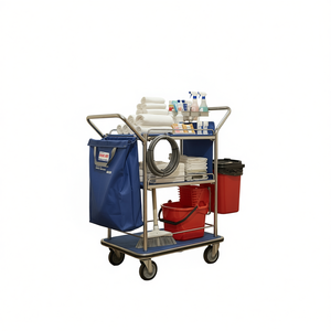 Chariot de ménage commercial pour hôtel avec étagères de rangement pour un nettoyage polyvalent, marque OEM - Product Image 2