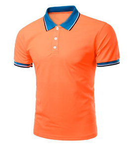 Men's <b>Orange</b> Short Sleeve <b>Polo</b> Shirt Regular Fit Solid Color Casual Style Contrast Trim Knitted Fabric High-quality Men's Casual - Product Image 3