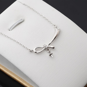 Collar con Colgante de Lazo de Plata S925 para Mujer, Accesorios DIY con Cadena de Clavícula Moderna, Soporte Simple para Perlas, 336 - Product Image 5