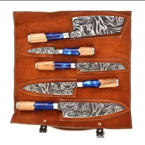 Juego de Cuchillos de Chef Profesionales de Acero Inoxidable de 5 Piezas, Hechos a Mano por Ahmad Fabric, Mango de Resina, Funda de Cuero, Diseño Moderno, Personalizable - Product Image 5