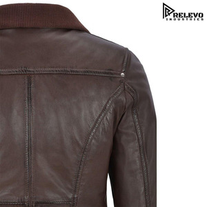 Blouson de motard pour homme en cuir véritable, col montant, fermeture éclair frontale, tissu peigné écologique, collection hiver, vente en gros, USA - Product Image 3