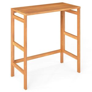 Tavolo da Bar Pieghevole in Legno di Acacia Naturale con Poggiapiedi, Piano a Doghe Salvaspazio per Esterni - Product Image 2