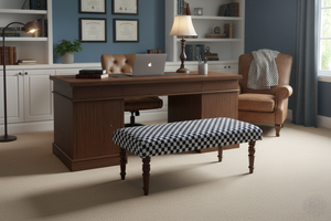 Otomana Tradicional Tapizada en Algodón 100% Ecológico, Hecha a Mano, Azul, para Sala de Estar, Entrada, Dormitorio, Apartamento, para Todas las Estaciones - Product Image 3