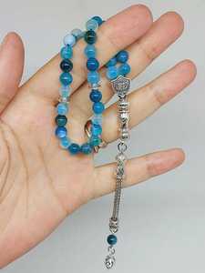 Blue Agate Tasbih Prayer Beads Handmade Islamic Misbaha with Silver Tassel Muslim Ramadan <b>Eid</b> <b>Gift</b> - Product Image 6