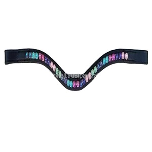 Arc-en-ciel multicolore Design Cristaux Bling Strass 8mm Wave Shape Leather Horse Brow Band in Full Cob extra Large - Product Image 1