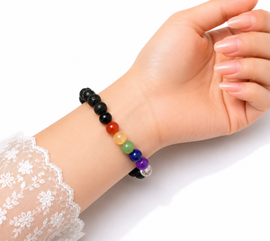 7 Chakra Lava Bead Bracelet, Solid 925 Starling <b>Silver</b> Healing Crystal Diffuser Jewelry Bracelet Adjustable Bracelets - Product Image 2